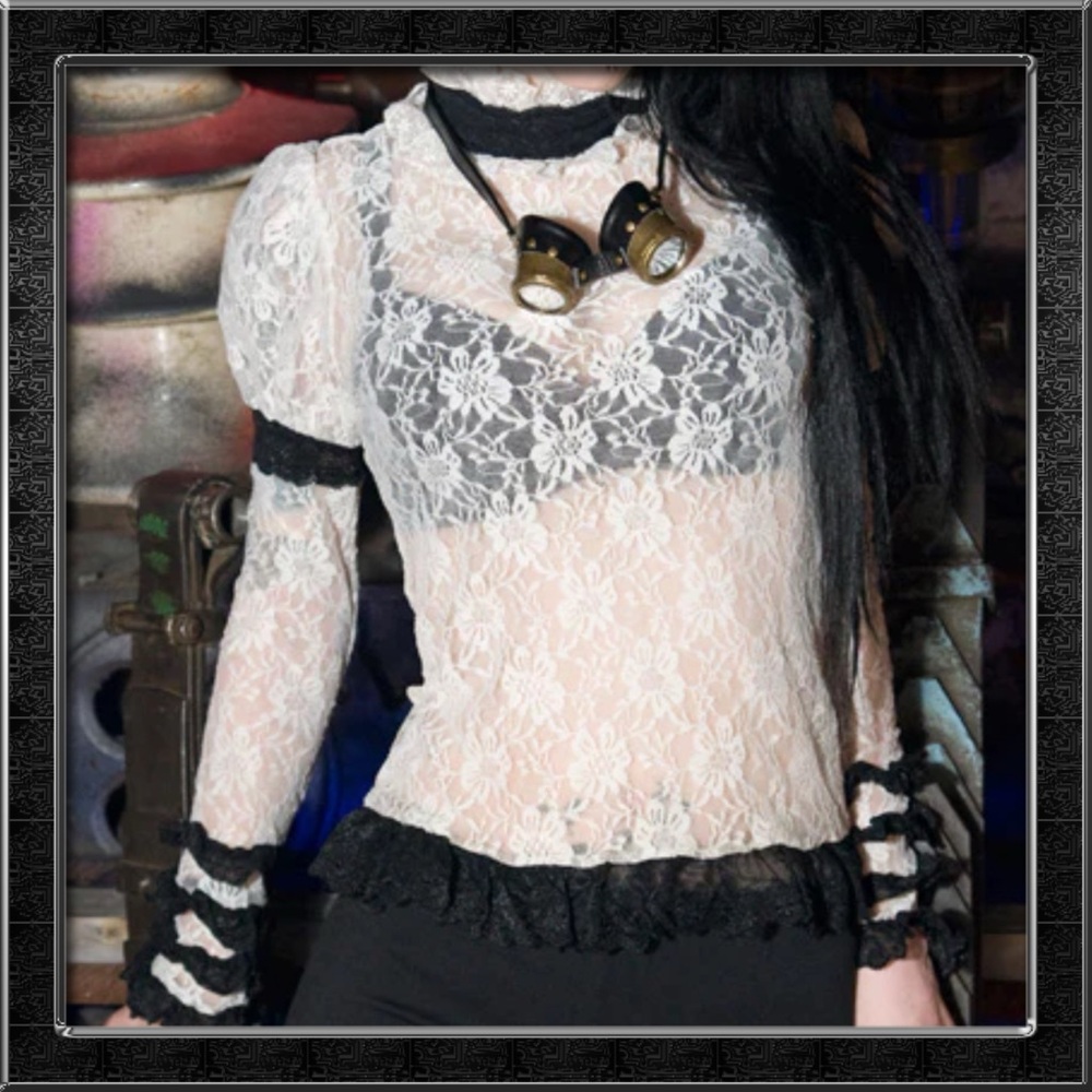 Black White Lace Steampunk Top